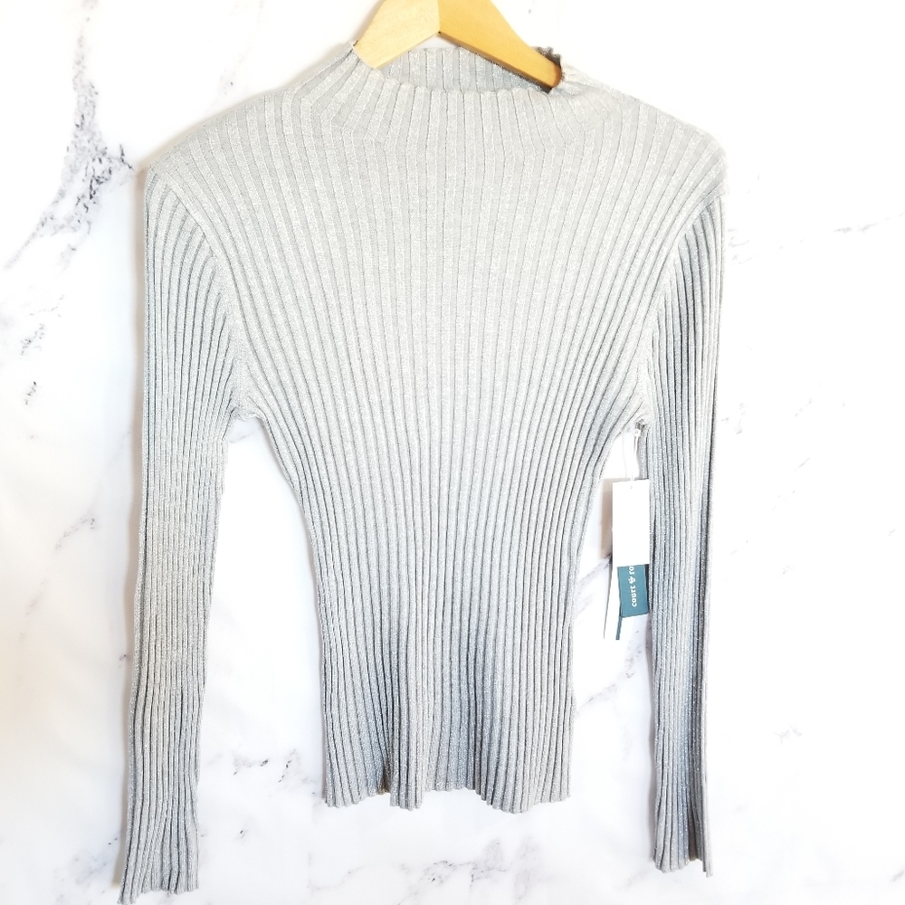 COURT & ROWE Metallic Mockneck Ribbed Sweater - Picture 6 of 6